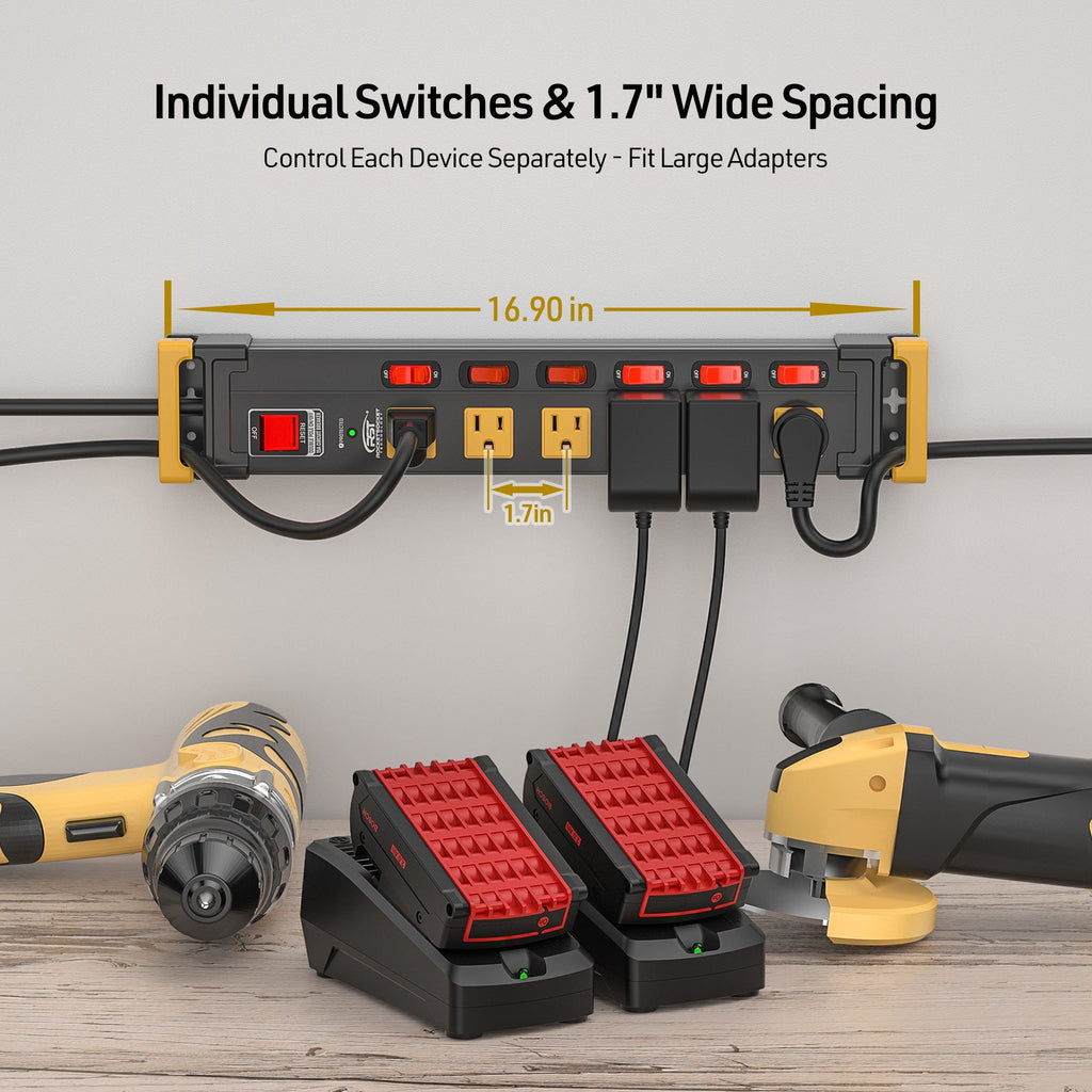 Power Cord 6-Outlet Metal Power Strip with Individual Switches