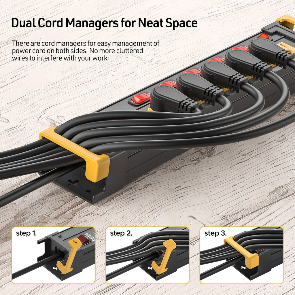 Power Cord 6-Outlet Metal Power Strip with Individual Switches