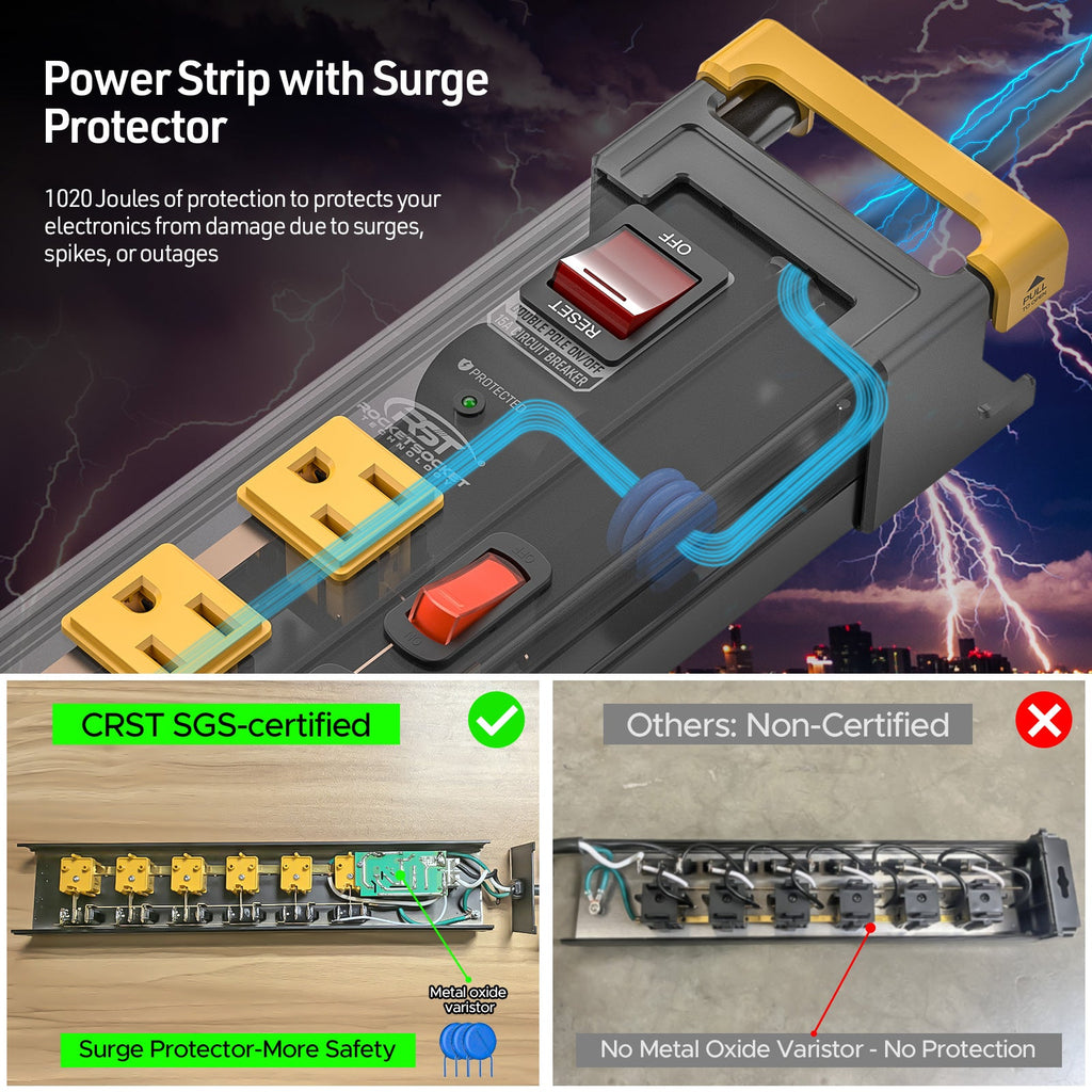 Power Cord 6-Outlet Metal Power Strip with Individual Switches