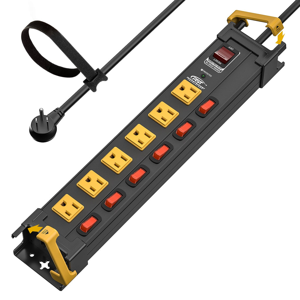 Power Cord 6-Outlet Metal Power Strip with Individual Switches