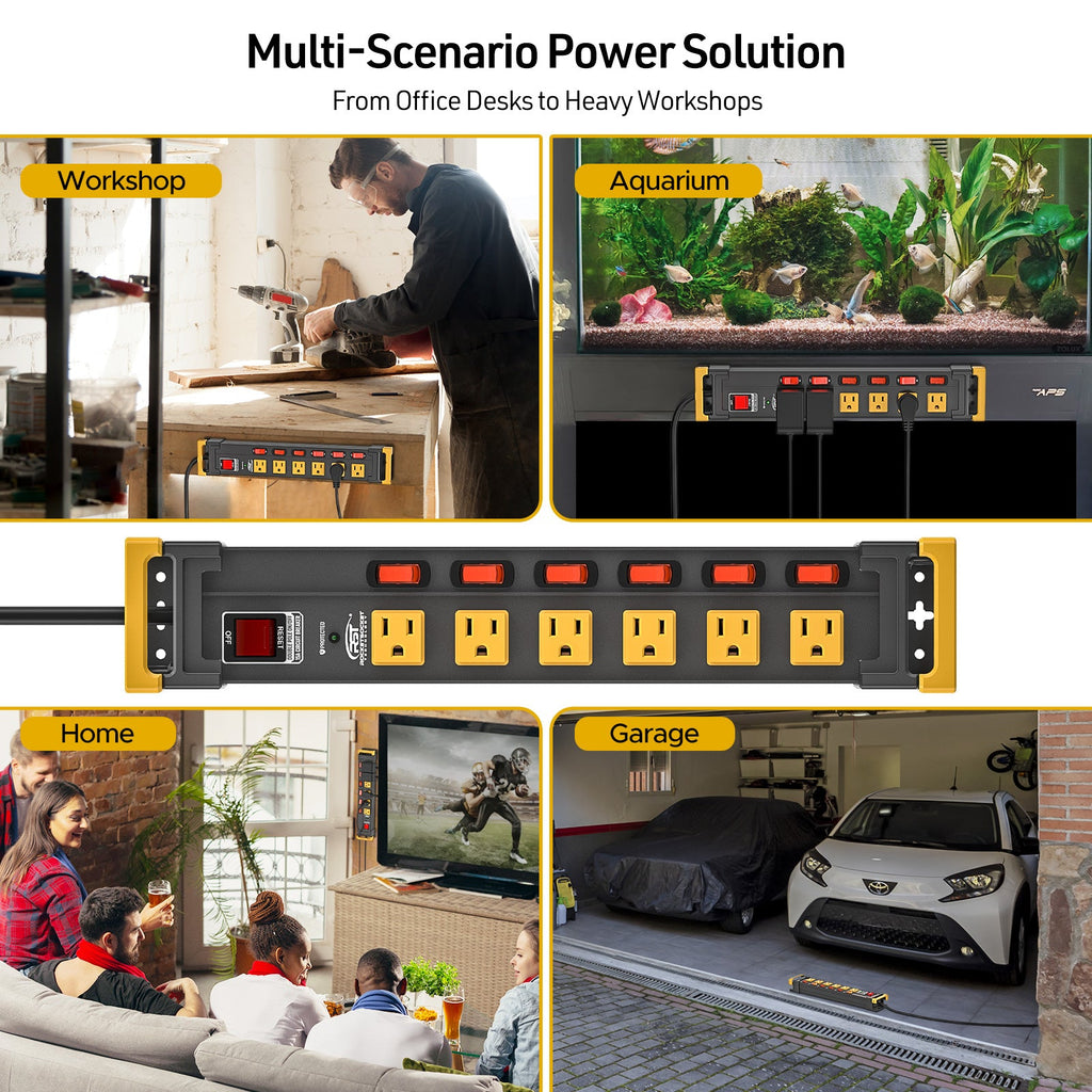 Power Cord 6-Outlet Metal Power Strip with Individual Switches