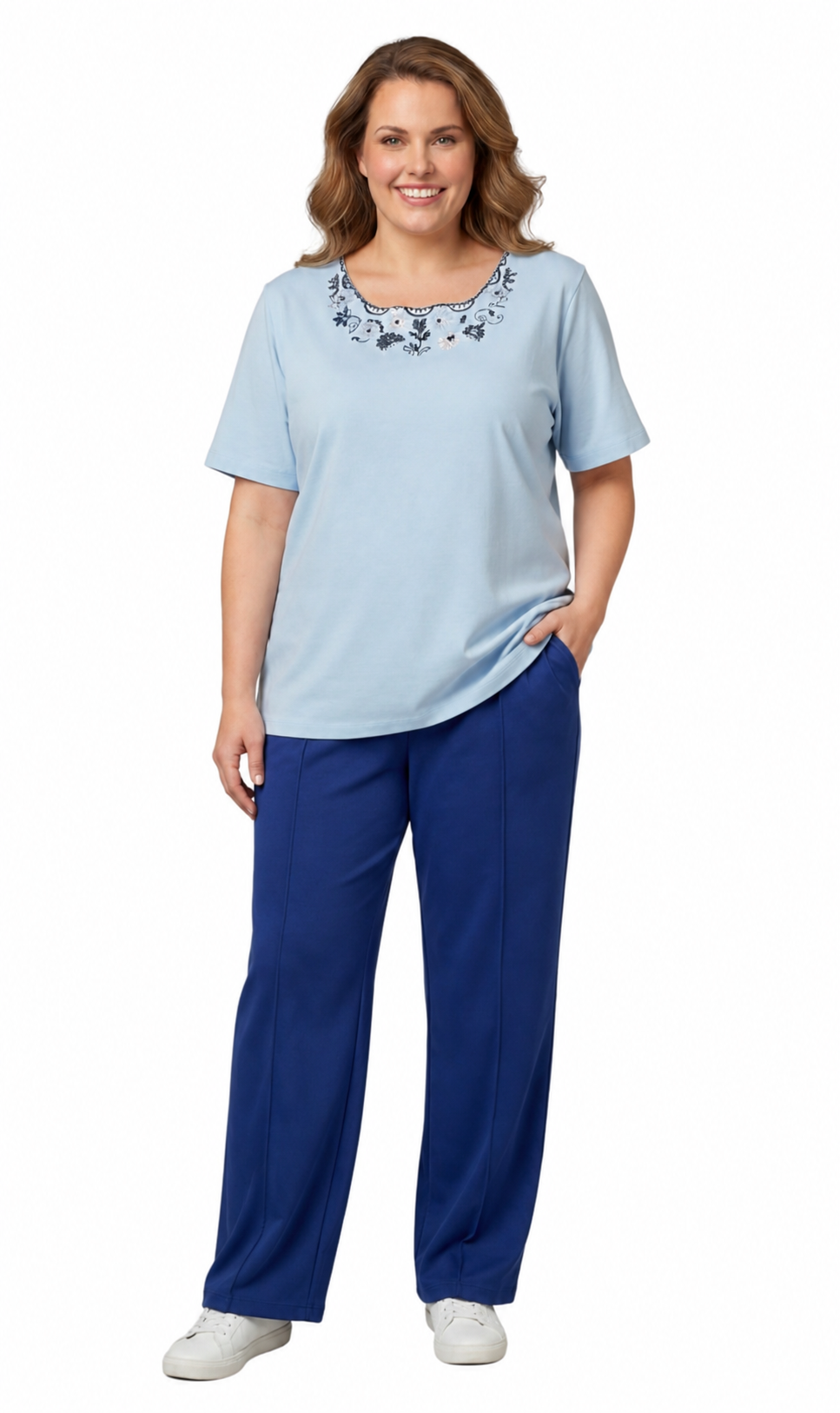 Women's Scalloped Neckline Embellished Tee